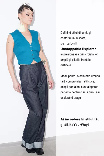 Pantaloni cu croiala larga si talie inalta din tesatura jeans